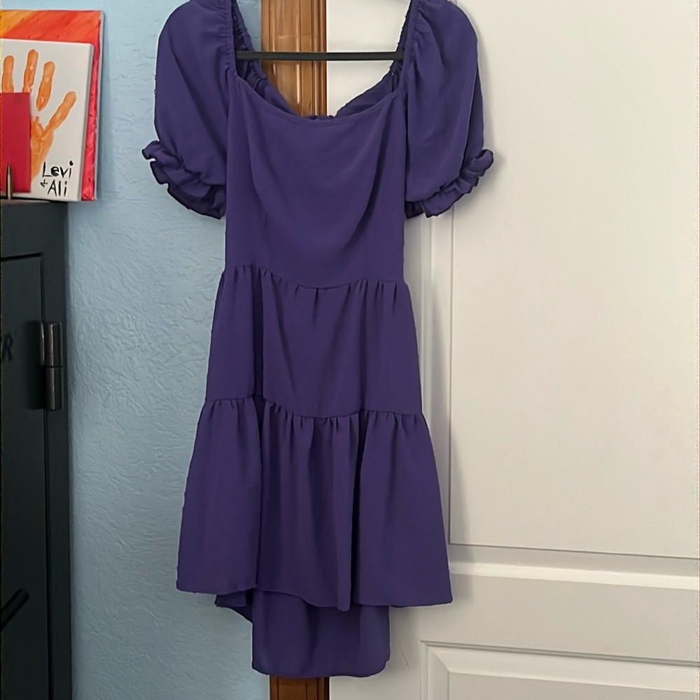 Purple texted tie dress. Size large